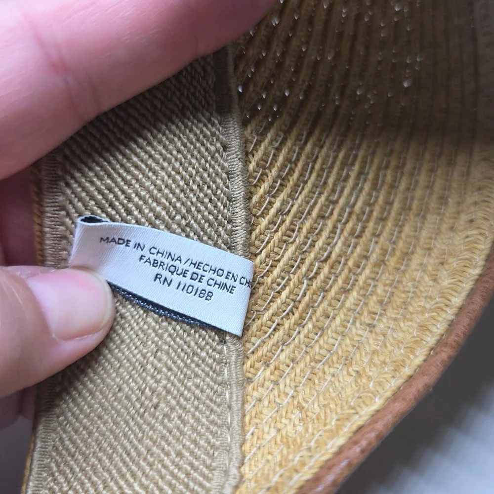 Nine West Straw Sun Visor Hat Tan Brown‎ Woven Adjustable Hook Loop One Size